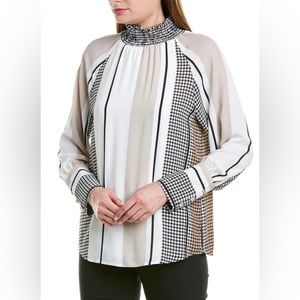Donna Karen New York Houndstooth/Stripe  Blouse M